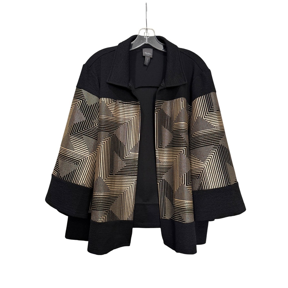 Chico's Travelers Collection Black Gold Geometric Metallic Open Front Jacket 3